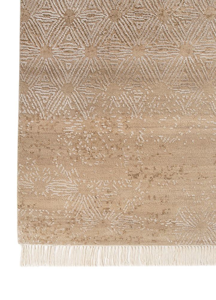 entropy beige and brown wool and bamboo silk hand knotted Rug - Corner