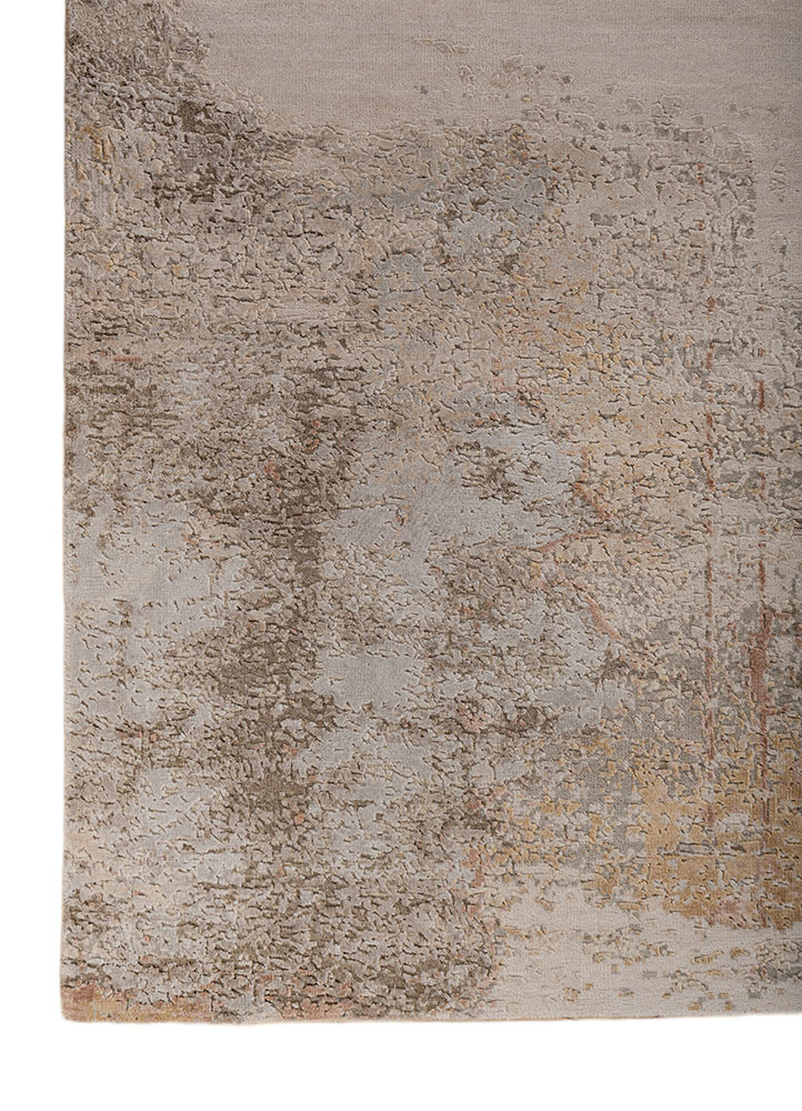 entropy ivory wool and bamboo silk hand knotted Rug - Corner