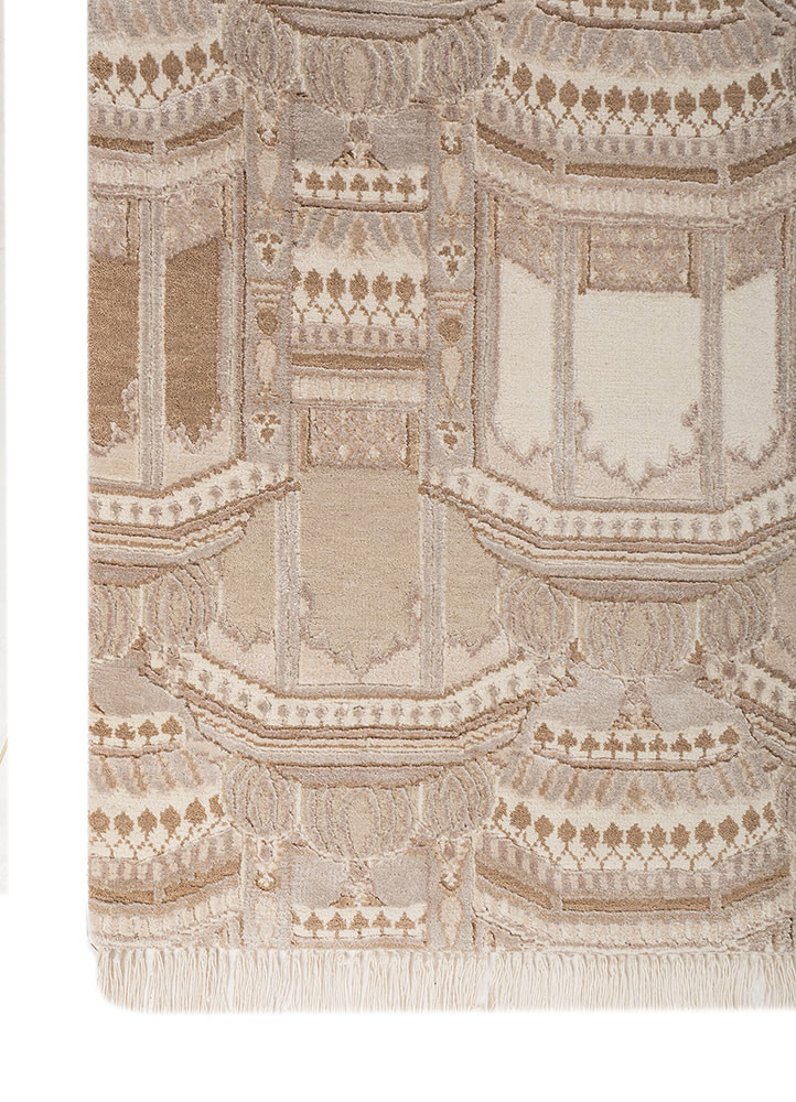 khidki ivory wool and bamboo silk hand knotted Rug - Corner khidki ivory wool and bamboo silk hand knotted Rug - Corner