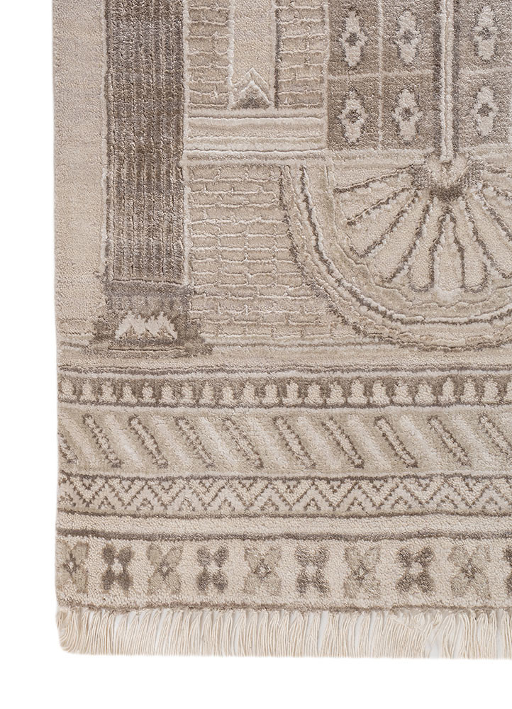 khidki ivory wool and bamboo silk hand knotted Rug - Corner