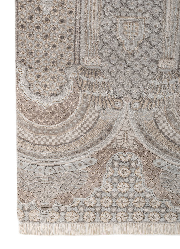 khidki ivory wool and bamboo silk hand knotted Rug - Corner