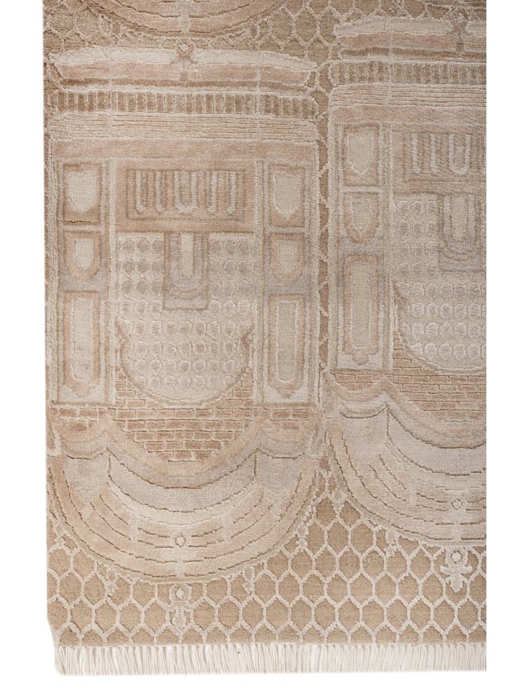 khidki beige and brown wool and bamboo silk hand knotted Rug - Corner