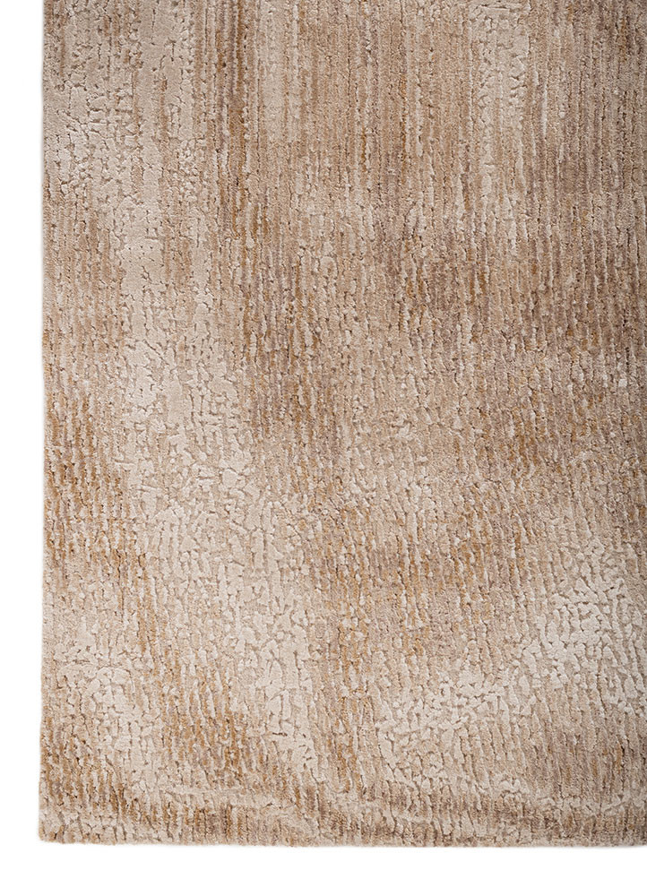 entropy beige and brown wool and bamboo silk hand knotted Rug - Corner