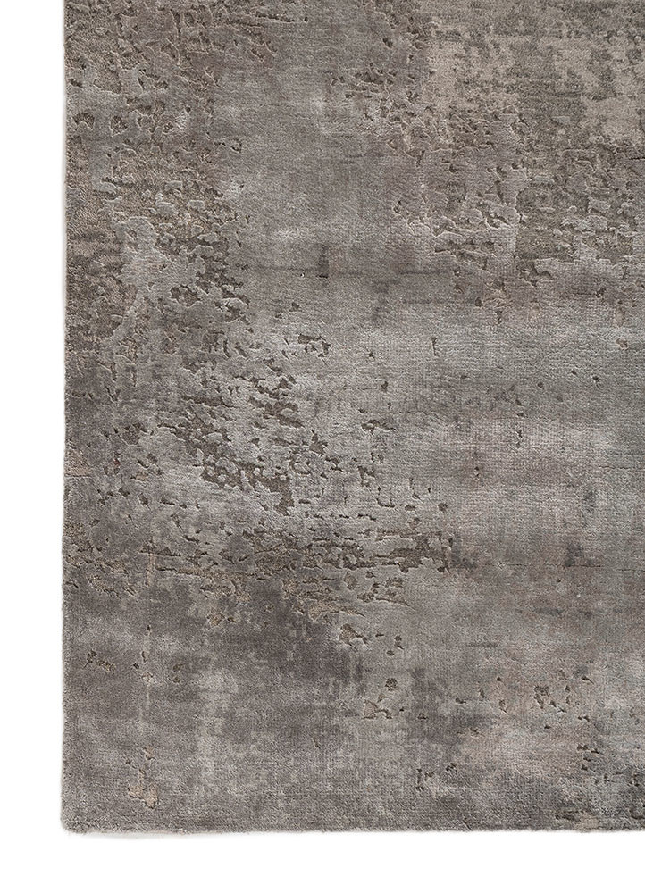 uvenuti grey and black wool and bamboo silk hand knotted Rug - Corner