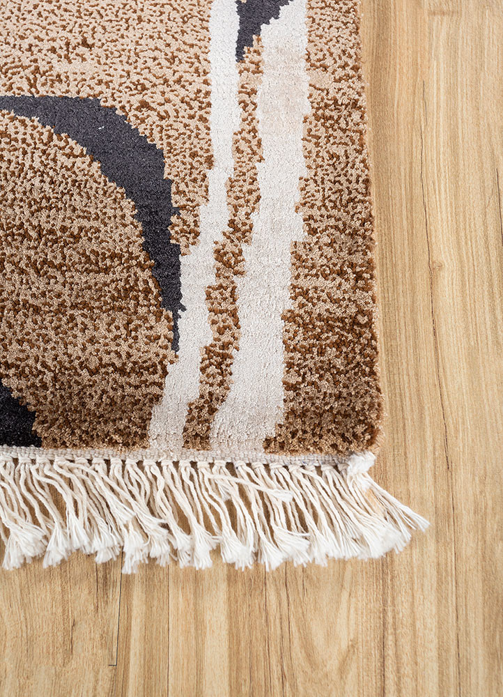 pansy beige and brown wool and bamboo silk hand knotted Rug - Corner