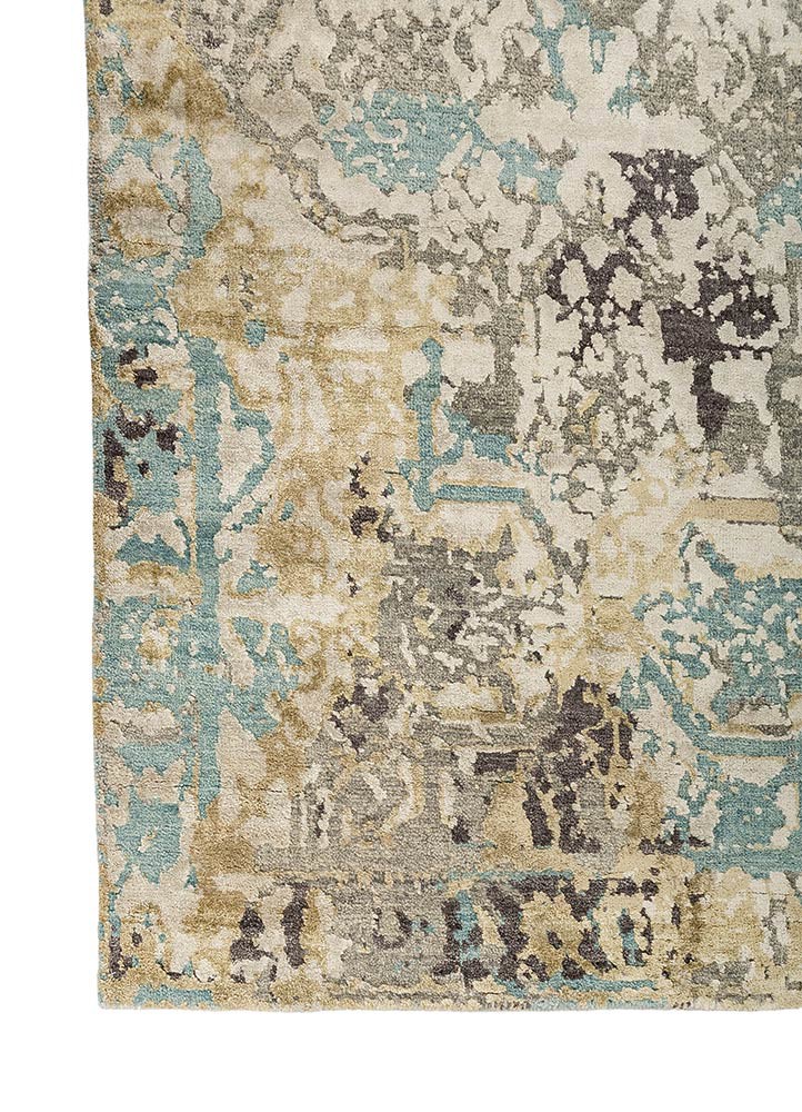 far east blue wool and silk hand knotted Rug - Corner far east blue wool and silk hand knotted Rug - Corner