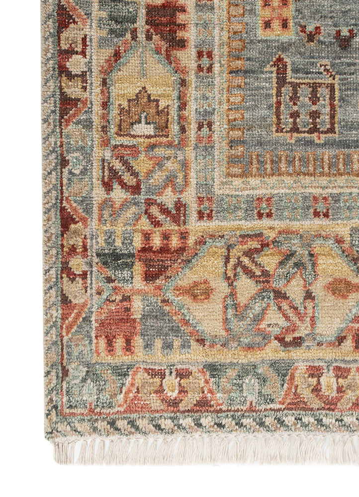 savana green wool hand knotted Rug - Corner savana green wool hand knotted Rug - Corner