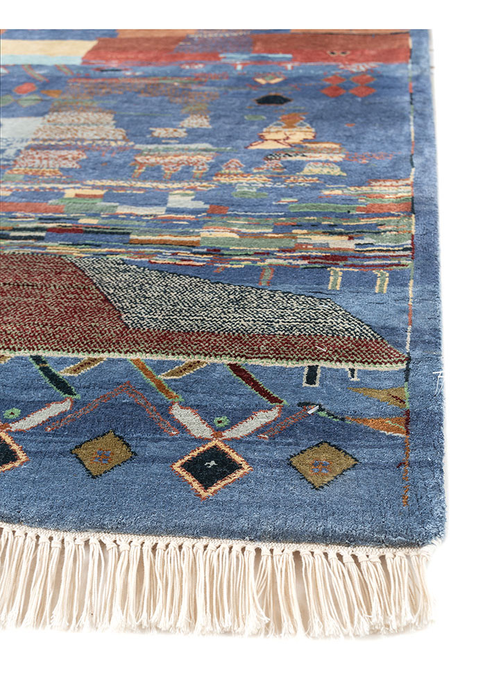 manchaha blue silk hand knotted Rug - Corner