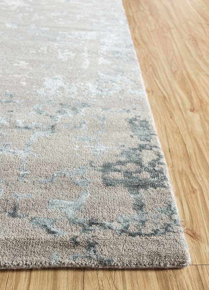 tattvam grey and black wool and bamboo silk hand knotted Rug - Corner