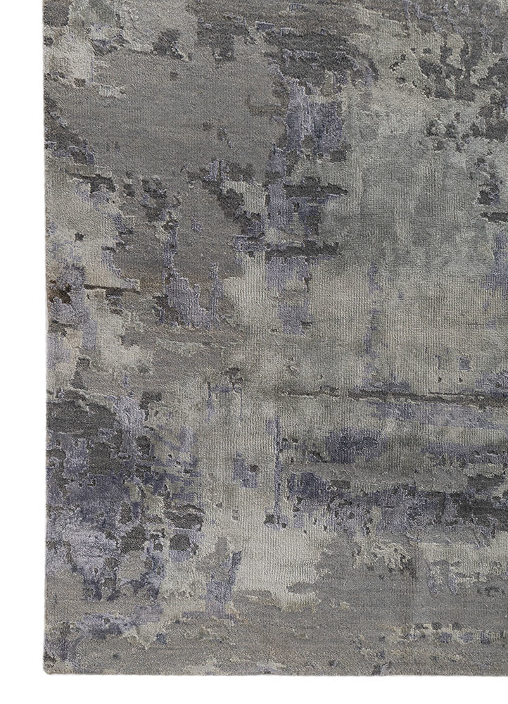 chaos theory by kavi grey and black wool and bamboo silk hand knotted Rug - Corner chaos theory by kavi grey and black wool and bamboo silk hand knotted Rug - Corner