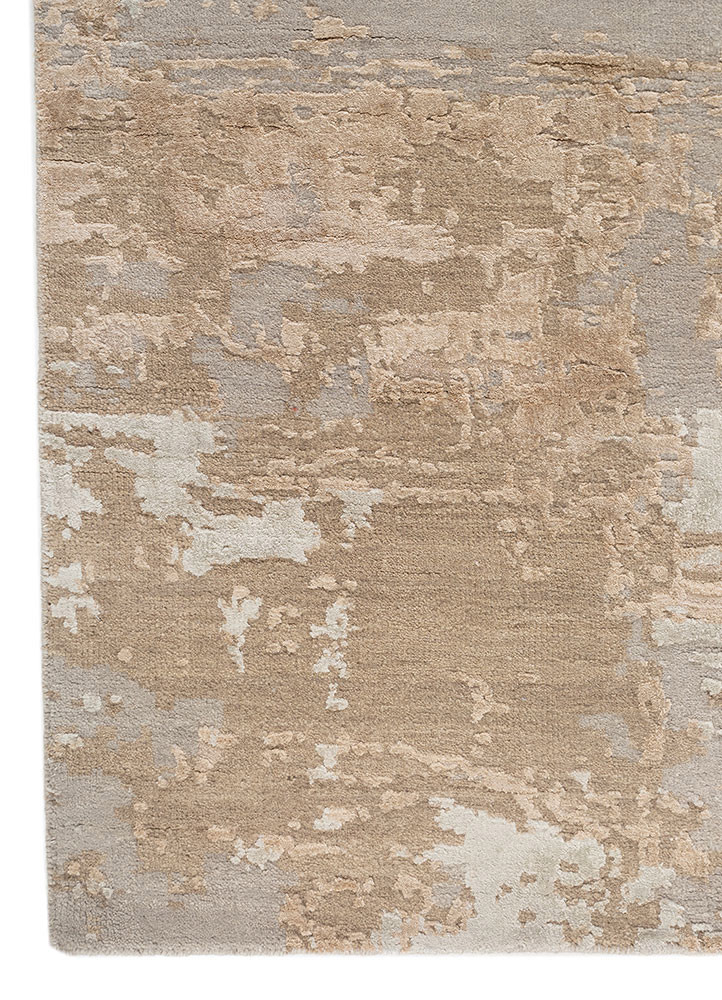 chaos theory by kavi grey and black wool and bamboo silk hand knotted Rug - Corner