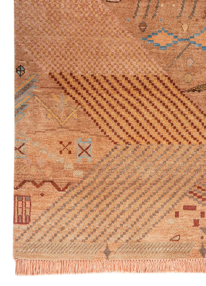 manchaha red and orange wool and silk hand knotted Rug - Corner