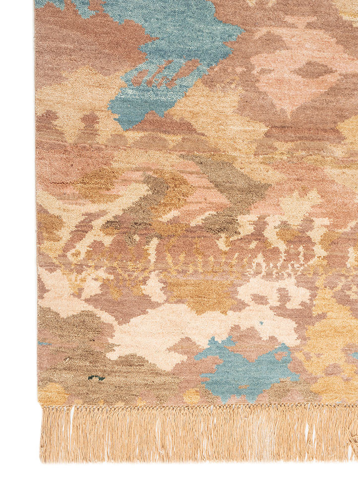 manchaha red and orange wool and silk hand knotted Rug - Corner