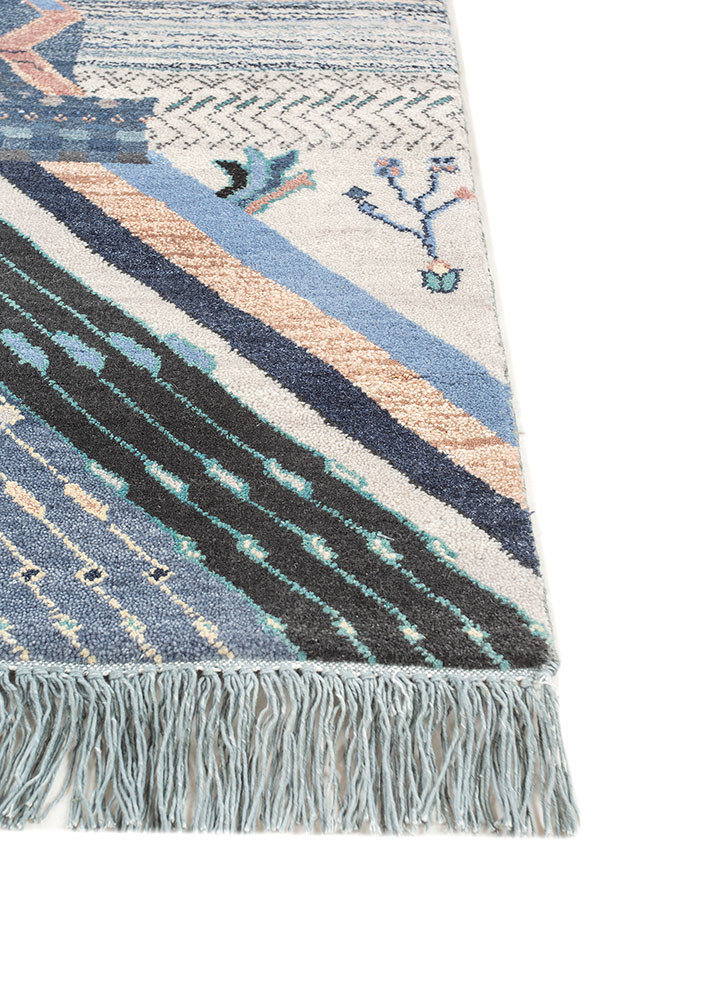 manchaha blue wool and silk hand knotted Rug - Corner manchaha blue wool and silk hand knotted Rug - Corner