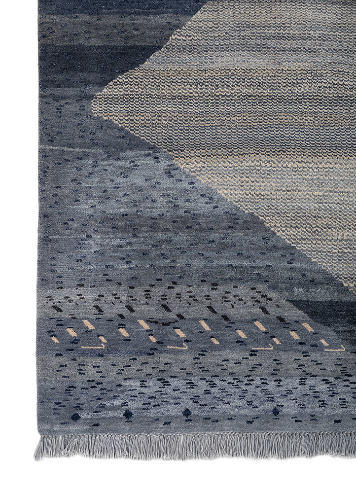 freedom manchaha blue wool and silk hand knotted Rug - Corner