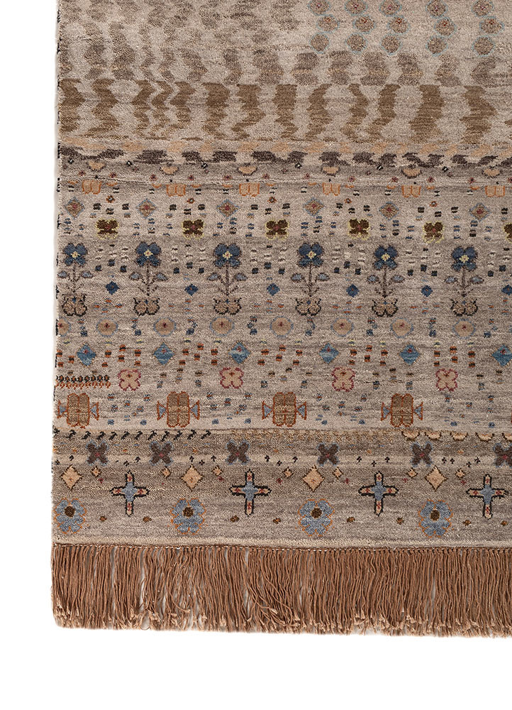 freedom manchaha beige and brown wool and silk hand knotted Rug - Corner