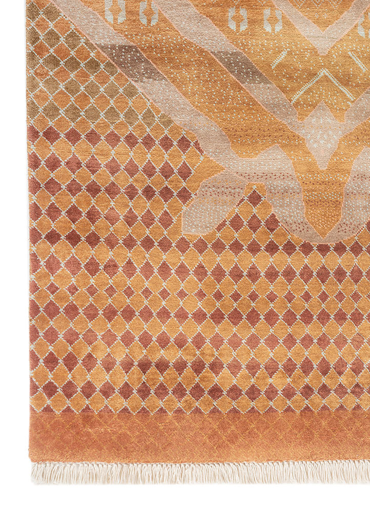 manchaha red and orange silk hand knotted Rug - Corner manchaha red and orange silk hand knotted Rug - Corner