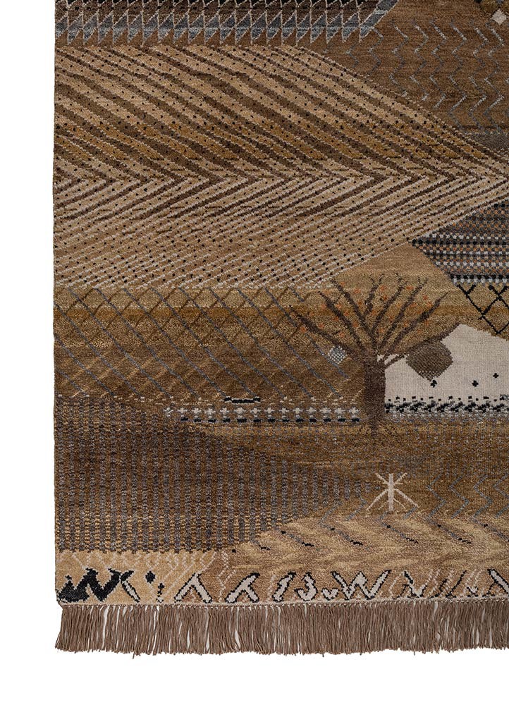 manchaha grey and black wool and silk hand knotted Rug - Corner manchaha grey and black wool and silk hand knotted Rug - Corner
