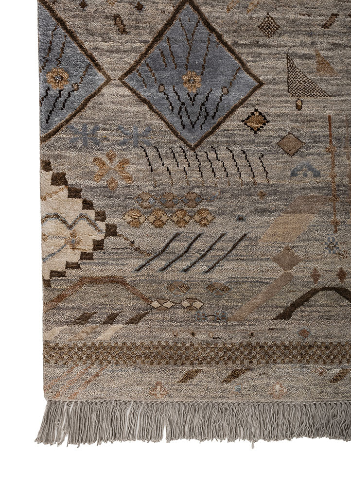 manchaha grey and black wool and silk hand knotted Rug - Corner manchaha grey and black wool and silk hand knotted Rug - Corner