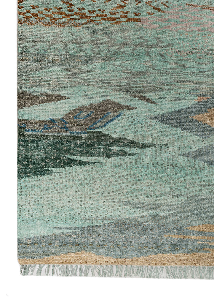 kavi x manchaha green wool hand knotted Rug - Corner