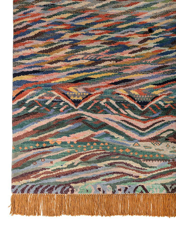 kavi x manchaha beige and brown wool hand knotted Rug - Corner
