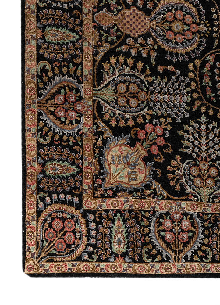 aprezo grey and black wool and silk hand knotted Rug - Corner
