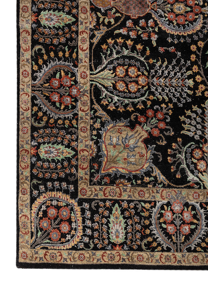 aprezo grey and black wool and silk hand knotted Rug - Corner aprezo grey and black wool and silk hand knotted Rug - Corner
