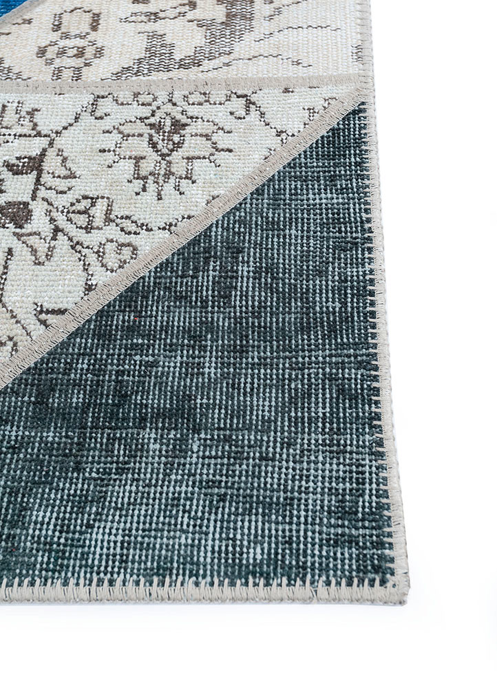 provenance blue wool hand knotted Rug - Corner provenance blue wool hand knotted Rug - Corner