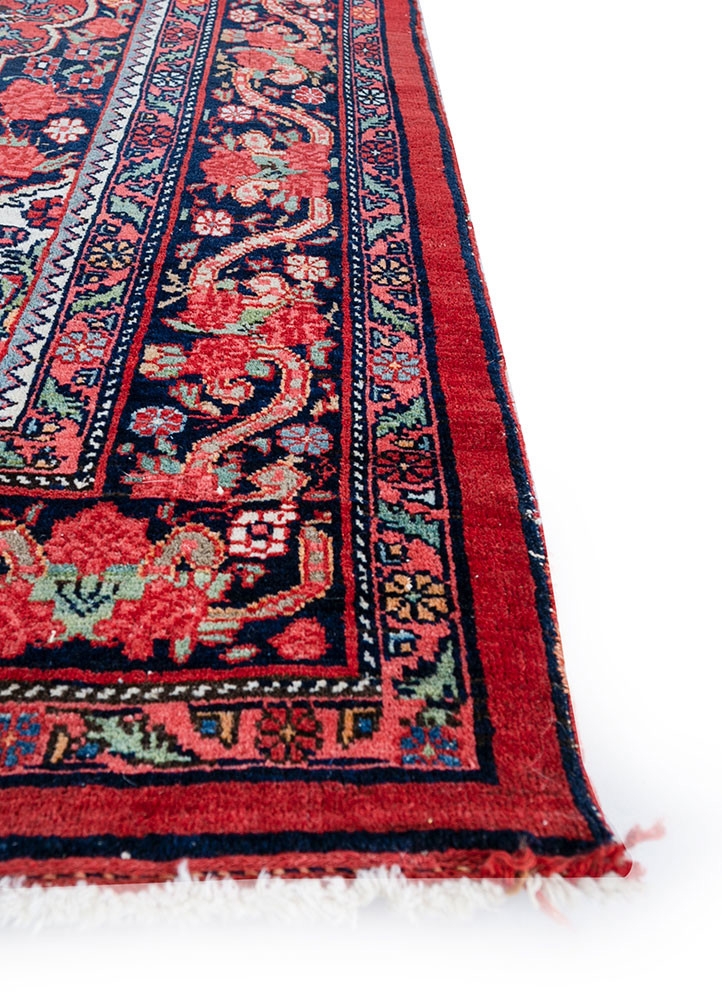 aalam red and orange wool hand knotted Rug - Corner