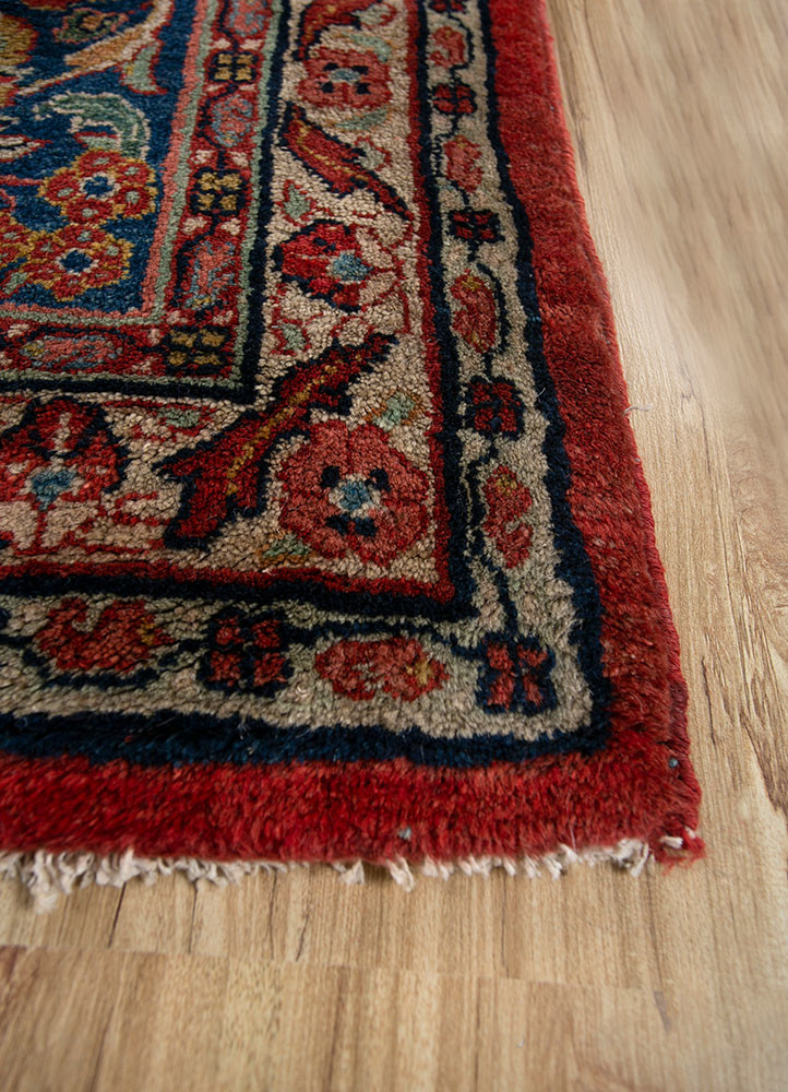 aalam red and orange wool hand knotted Rug - Corner aalam red and orange wool hand knotted Rug - Corner