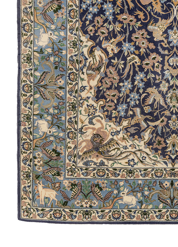 aalam blue wool hand knotted Rug - Corner aalam blue wool hand knotted Rug - Corner