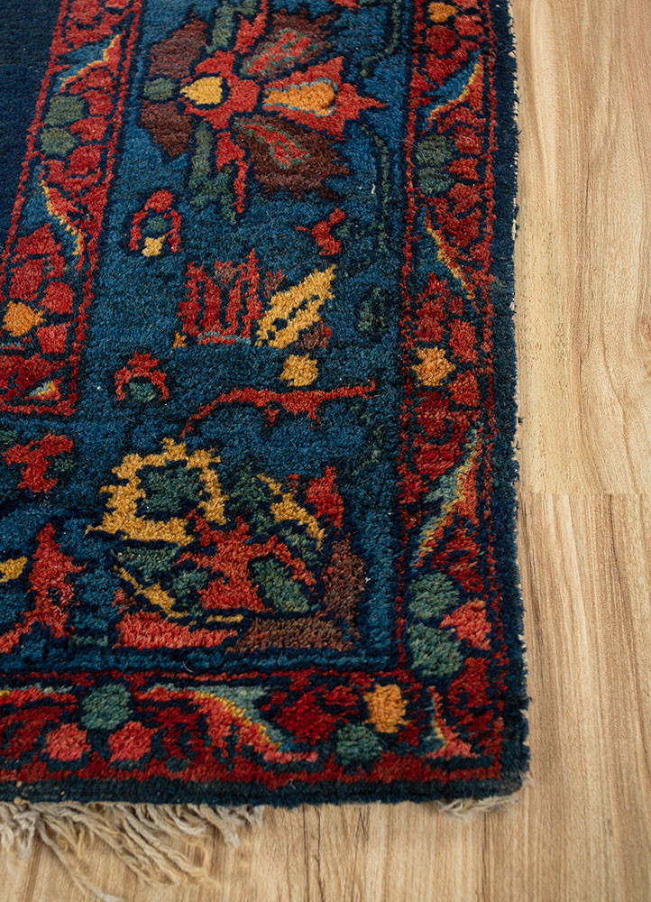 aalam blue wool hand knotted Rug - Corner aalam blue wool hand knotted Rug - Corner