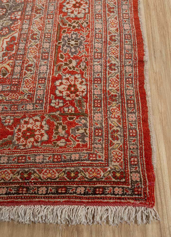 aalam red and orange wool hand knotted Rug - Corner aalam red and orange wool hand knotted Rug - Corner