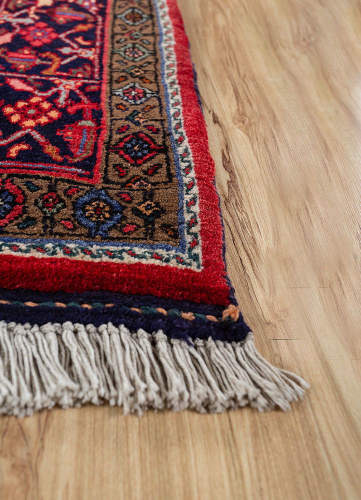 aalam red and orange wool hand knotted Rug - Corner