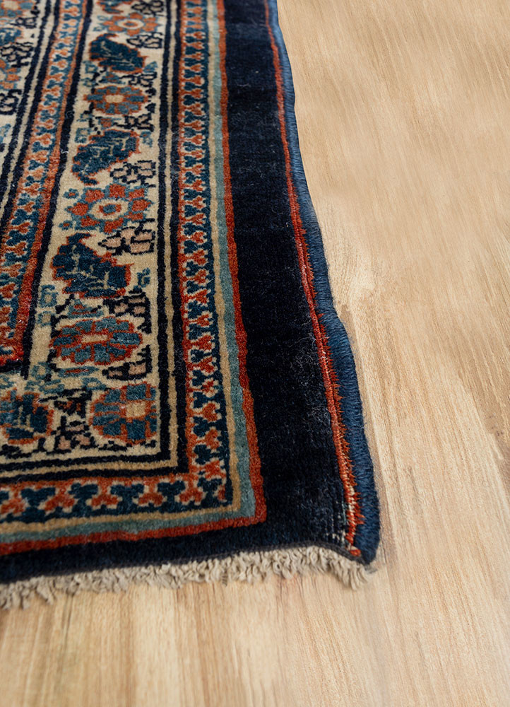 aalam blue wool hand knotted Rug - Corner aalam blue wool hand knotted Rug - Corner