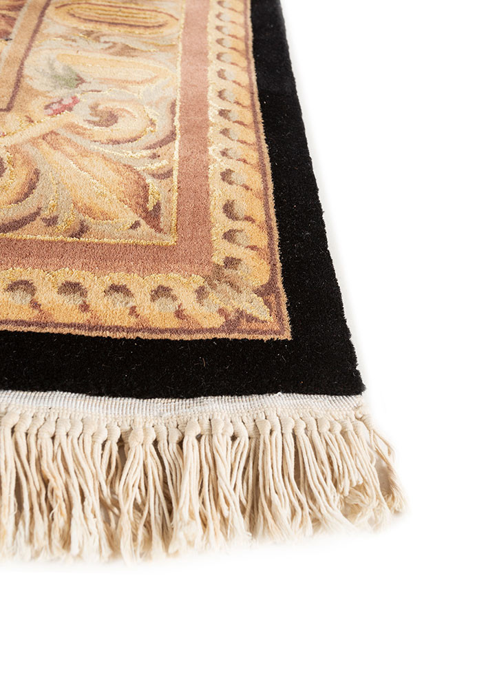 aalam grey and black wool and silk hand knotted Rug - Corner
