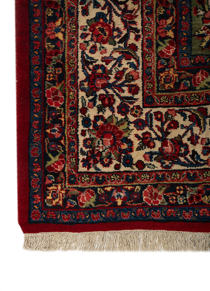 aalam red and orange wool hand knotted Rug - Corner