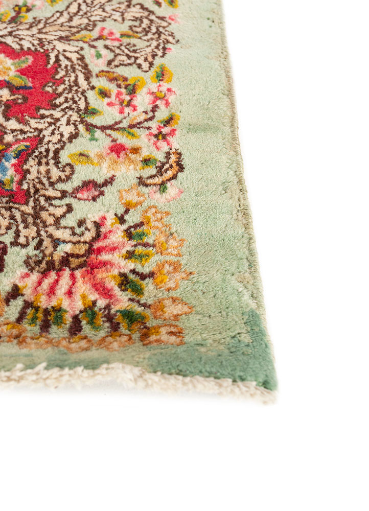 aalam green wool hand knotted Rug - Corner aalam green wool hand knotted Rug - Corner