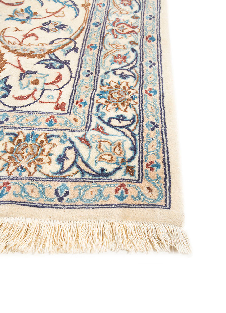 aalam ivory wool and silk hand knotted Rug - Corner