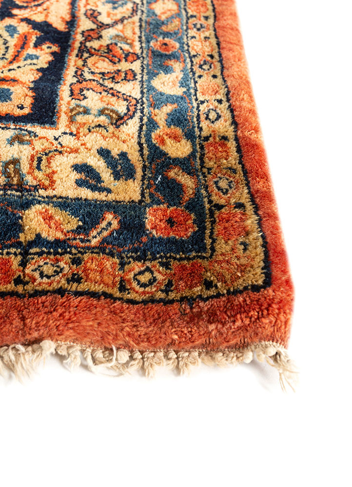 aalam red and orange wool hand knotted Rug - Corner aalam red and orange wool hand knotted Rug - Corner