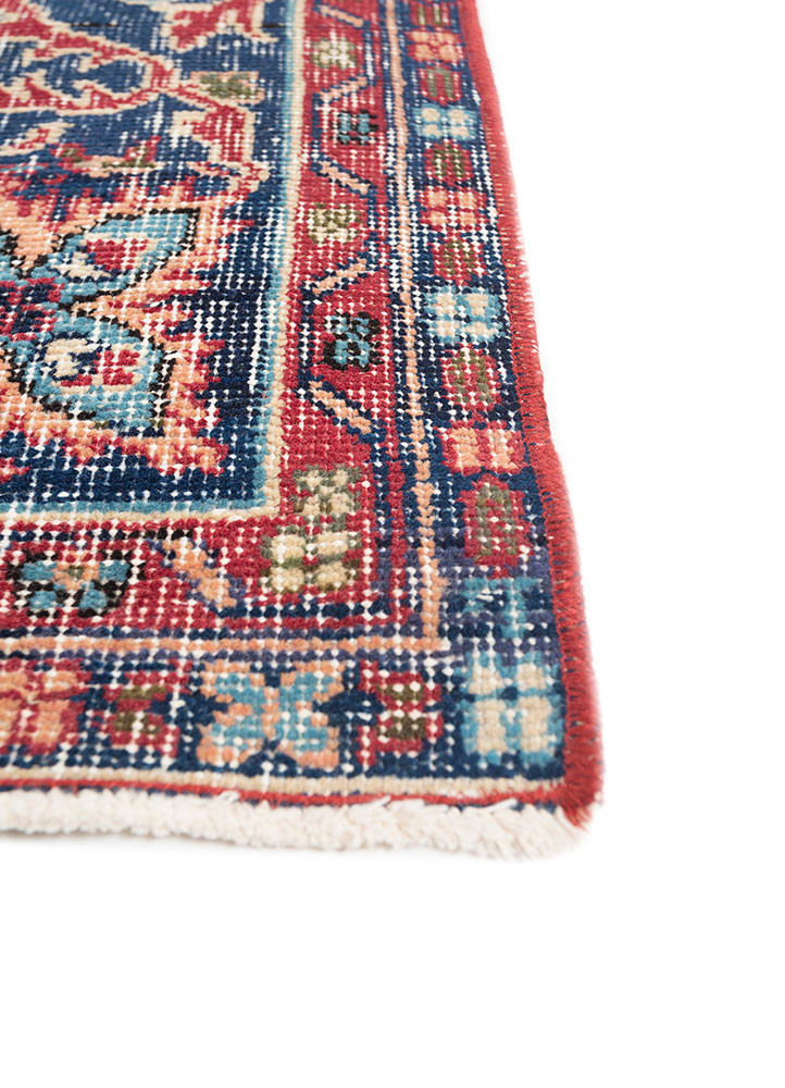 vintage red and orange wool hand knotted Rug - Corner