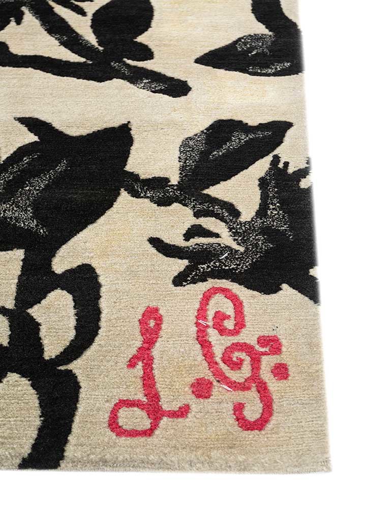 pansy beige and brown wool hand knotted Rug - Corner