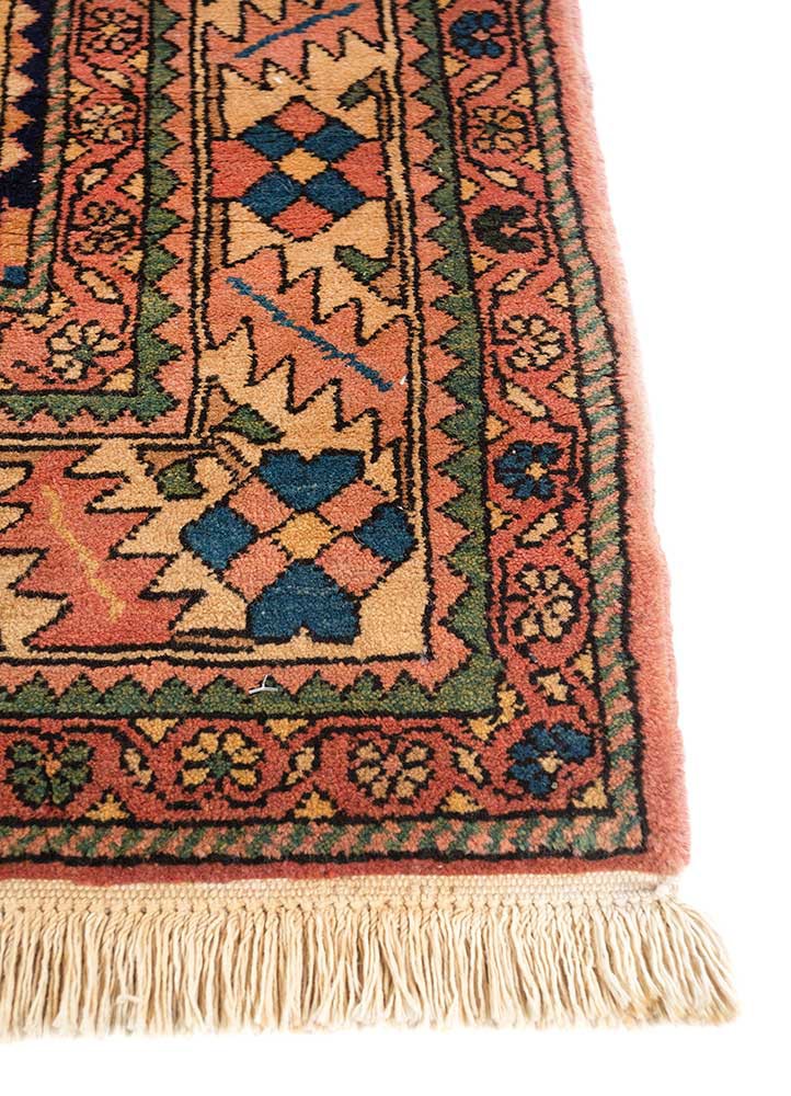 nuray red and orange wool hand knotted Rug - Corner