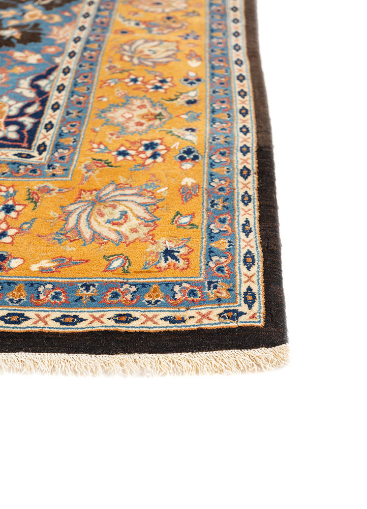 aalam beige and brown wool and silk hand knotted Rug - Corner aalam beige and brown wool and silk hand knotted Rug - Corner