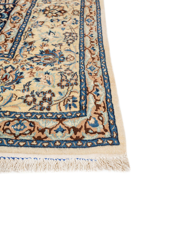gulmarg blue wool and silk hand knotted Rug - Corner