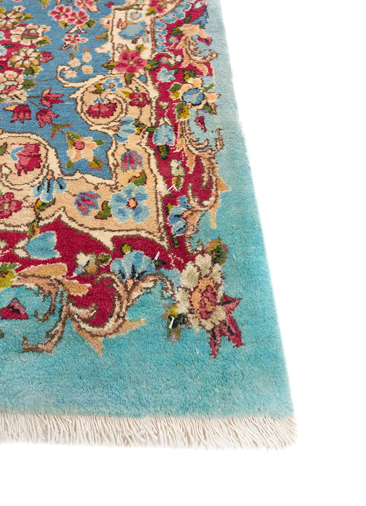 aalam blue wool hand knotted Rug - Corner