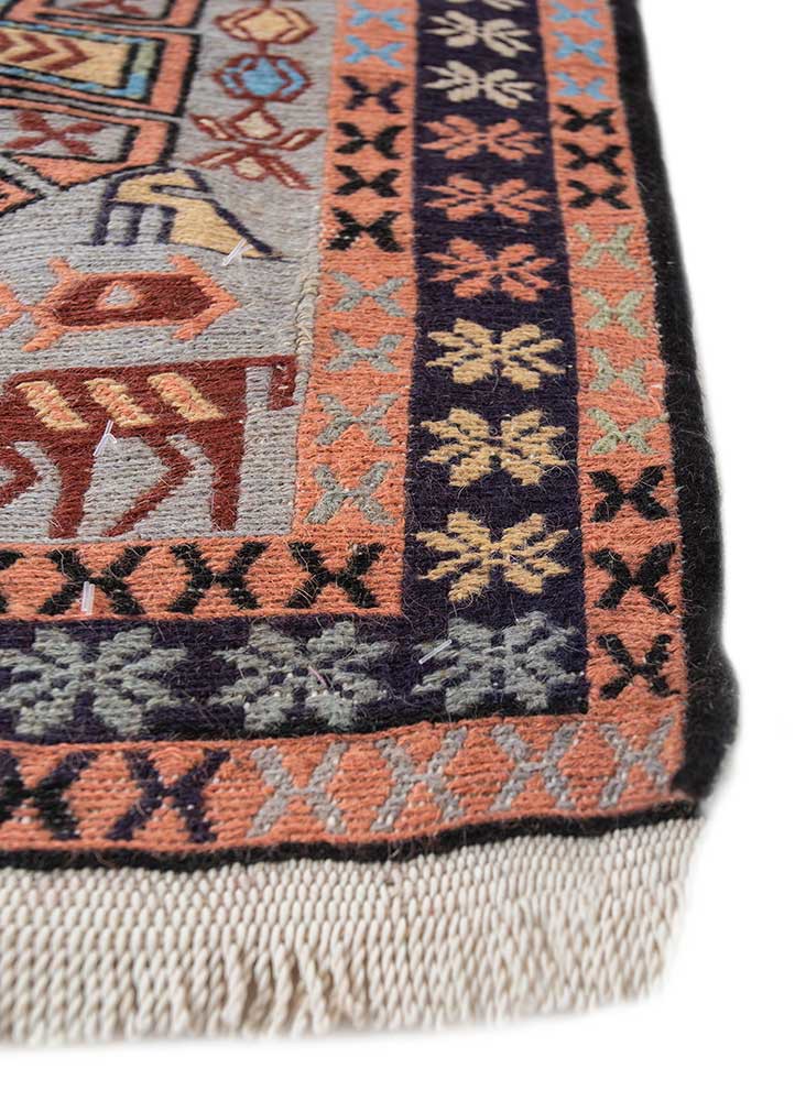 kiaan red and orange wool and silk hand knotted Rug - Corner