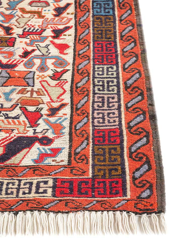 kiaan red and orange wool and silk hand knotted Rug - Corner