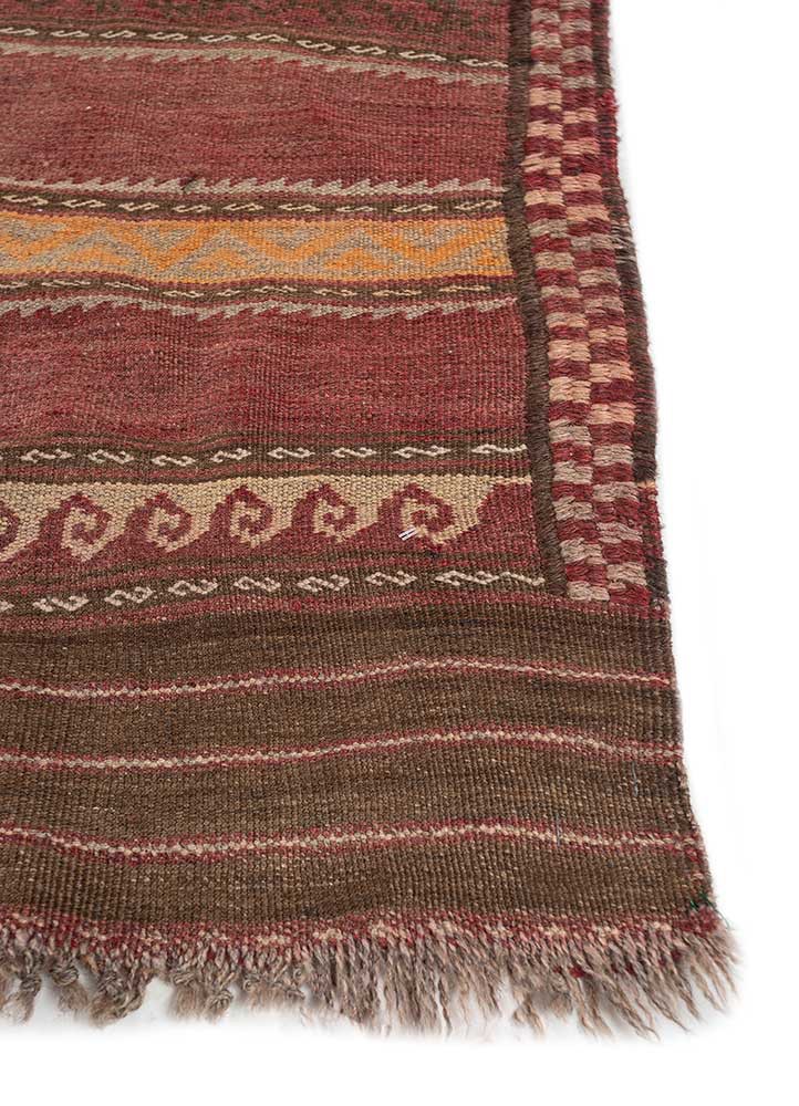 nayaab red and orange wool flat weaves Rug - Corner