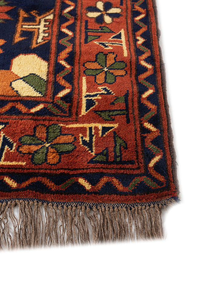 aalam red and orange wool hand knotted Rug - Corner